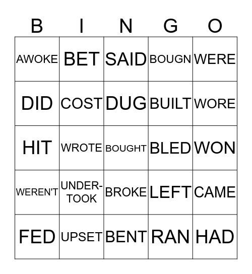 IRR. VERBS IXL 2-7 and SET #1 Bingo Card