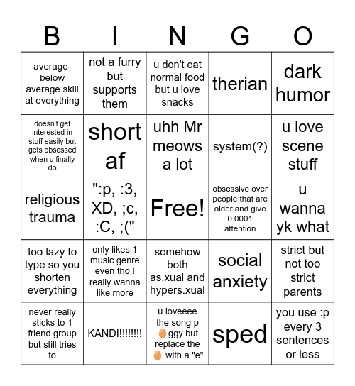 Bingo to see if ur like me Bingo Card
