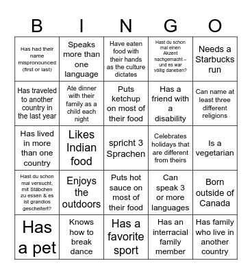 Diversity Bingo Card