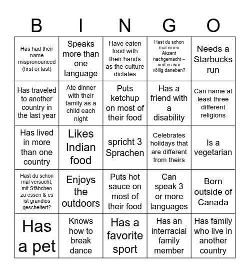 Diversity Bingo Card