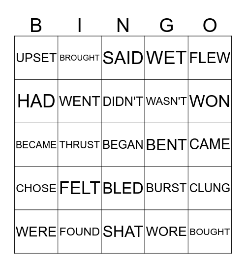 IRR. VERBS IXL 2-7 and SET #1 Bingo Card