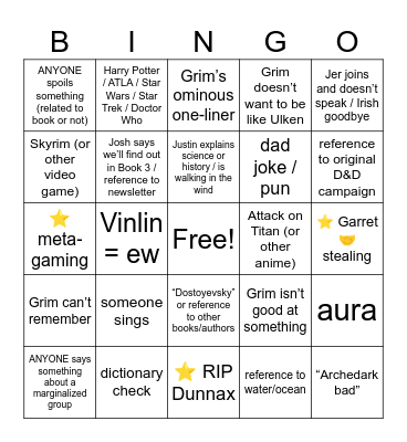 To Burn All Belief Ch 9-12 Bingo Card