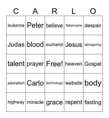 Eucharistic Miracles Bingo Card