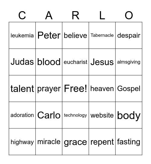 Eucharistic Miracles Bingo Card