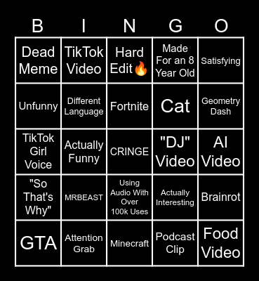 YouTube Shorts Bingo Card