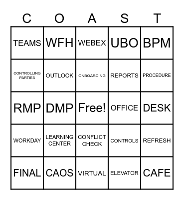COAST Bingo Card