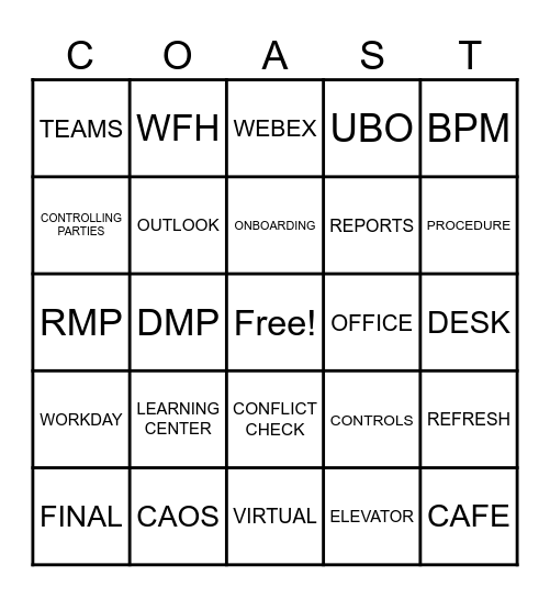 COAST Bingo Card