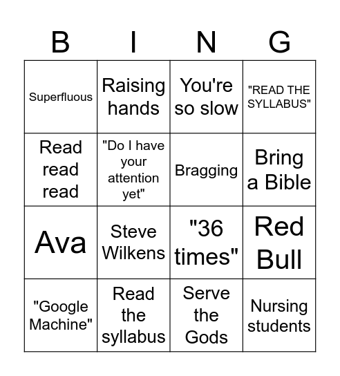 Untitled Bingo Card