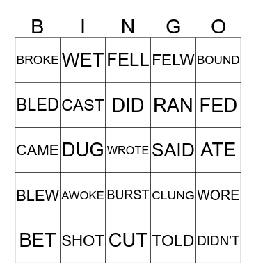 IRR. VERBS IXL 2-7 and SET#1 Bingo Card