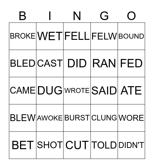 IRR. VERBS IXL 2-7 and SET#1 Bingo Card