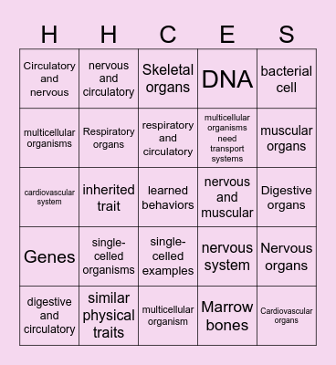 Living organisms Bingo Card