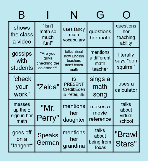 Ms. Perry Bringo v2.0 Bingo Card