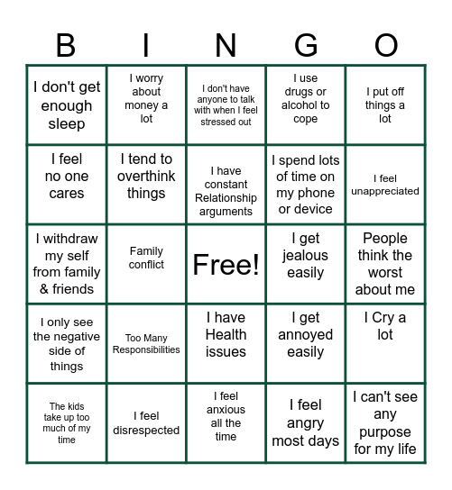 STRESS BINGO Card