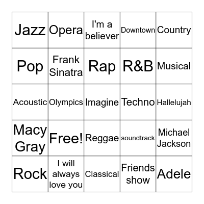 Musical Bingo Card