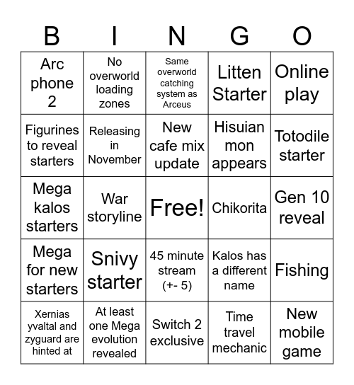 Z-A Bingo Card