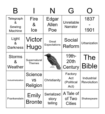 Victorian Era Bingo Card