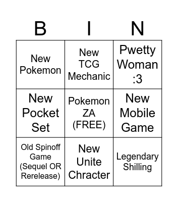 Pokemon Day News Bingo Card