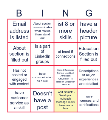 KCD LinkedIn BINGO Card