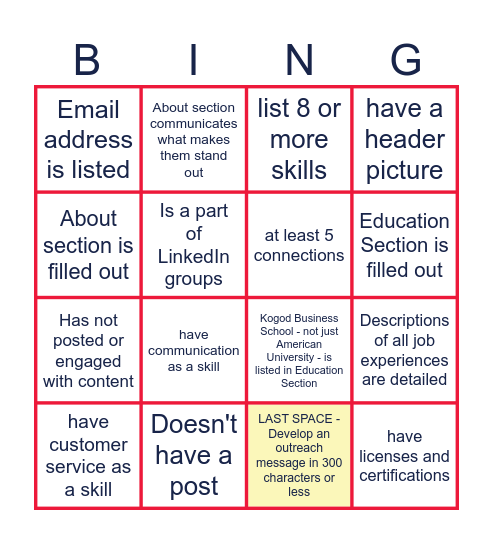 KCD LinkedIn BINGO Card