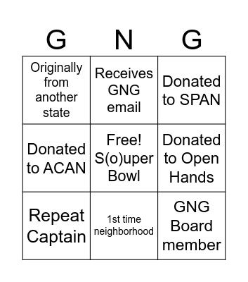 Good Neighbors Group 2025 Bingo Card