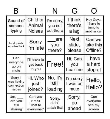 Conference Call Bingo Card