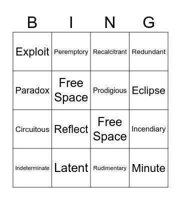 VOCAB List 5 Bingo Card