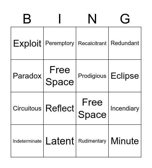 VOCAB List 5 Bingo Card