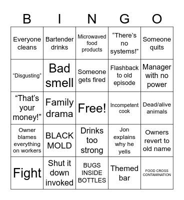 Bar rescue Bingo Card