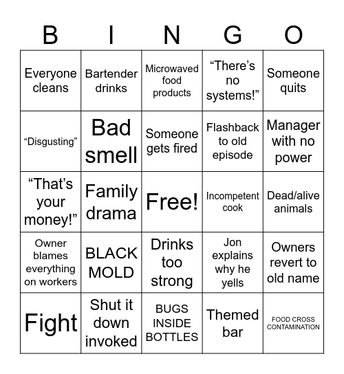 Bar rescue Bingo Card