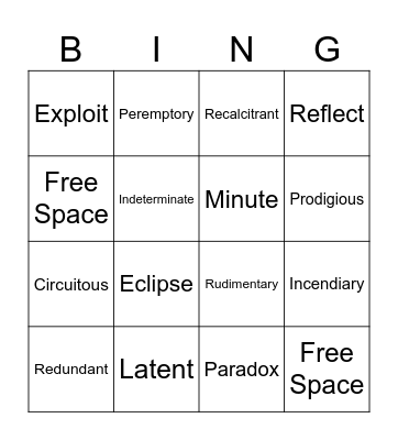 VOCAB List 5 Bingo Card