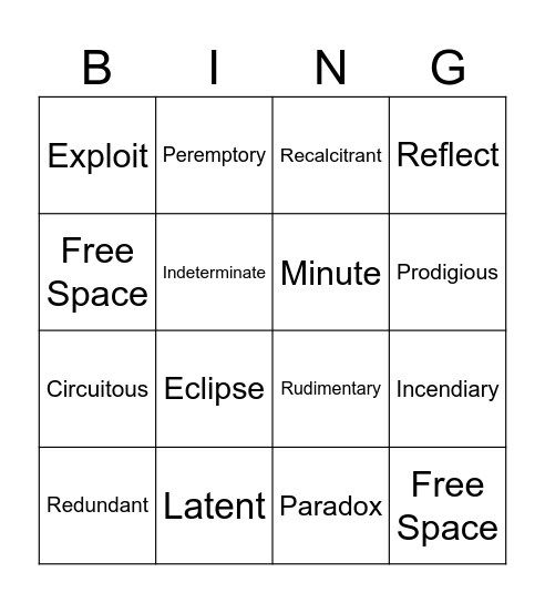 VOCAB List 5 Bingo Card