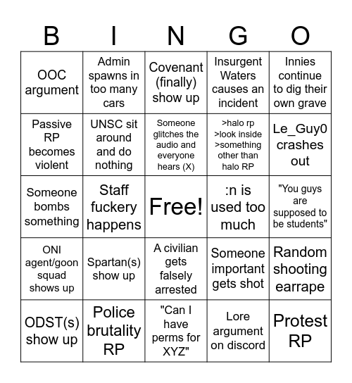 Halo: Overture Bingo Card Bingo Card
