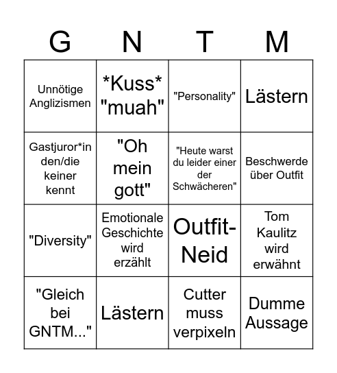 GNTM Bingo - Männer Bingo Card