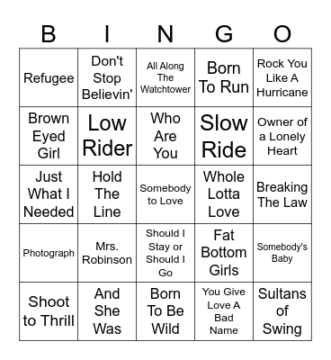 Classic Rock Bingo Card