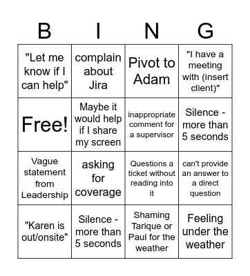 Stand-Up Bingo Card