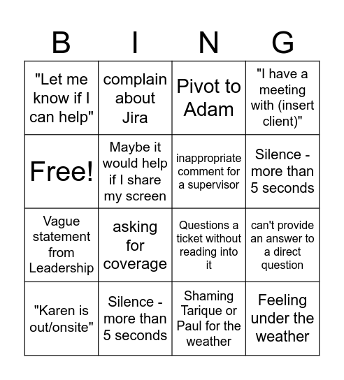 Stand-Up Bingo Card