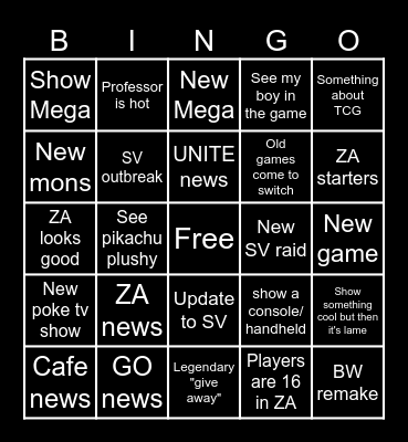 Pokemon day 2025 Bingo Card