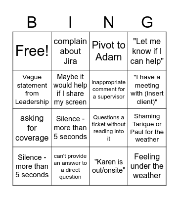 Stand-Up Bingo Card