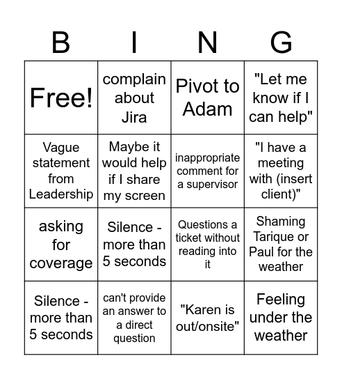 Stand-Up Bingo Card
