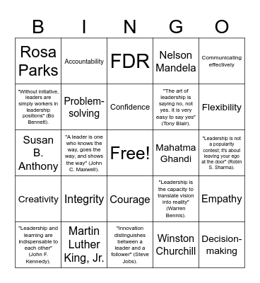Leadership Bingo Card