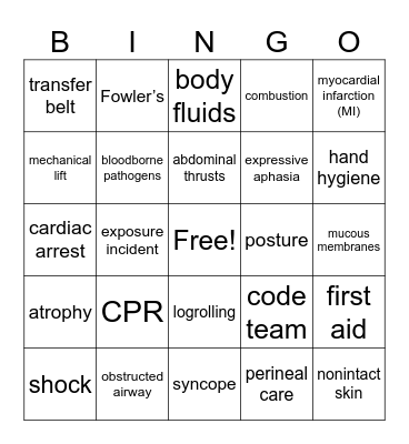 Week 2 Review Bingo Card