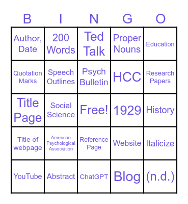 APA BINGO Card