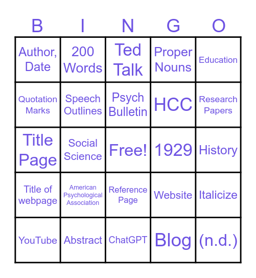 APA BINGO Card