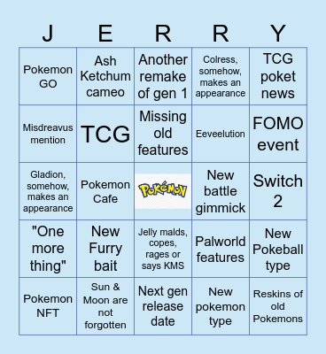 Jelly's Pokemon Presents Cope Bingo Card