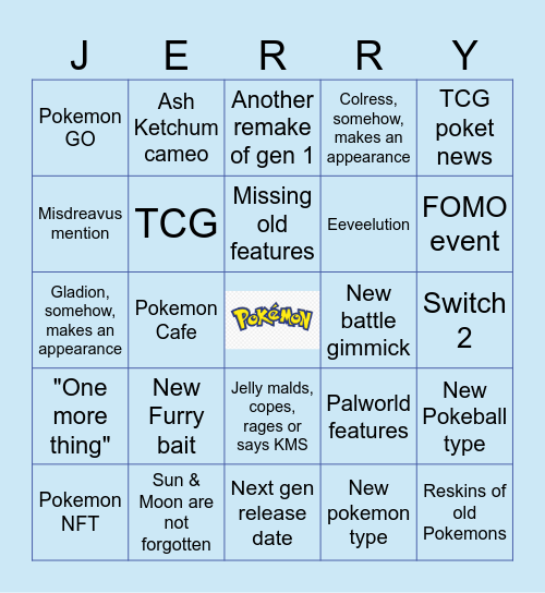 Jelly's Pokemon Presents Cope Bingo Card