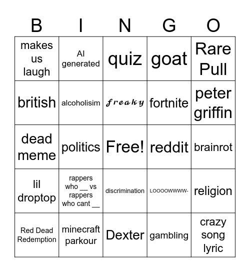Instagram Reels Bingo!!! Bingo Card