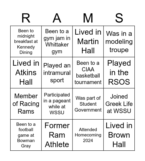 Racing Rams CIAA Ram Roundup Bingo Card