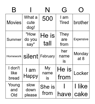 Vocabulario de  Español   Bingo Card