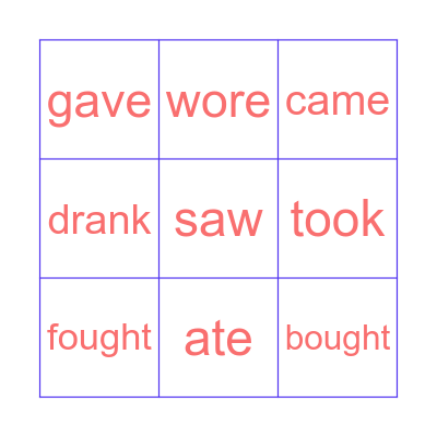 Irregular verbs Bingo Card