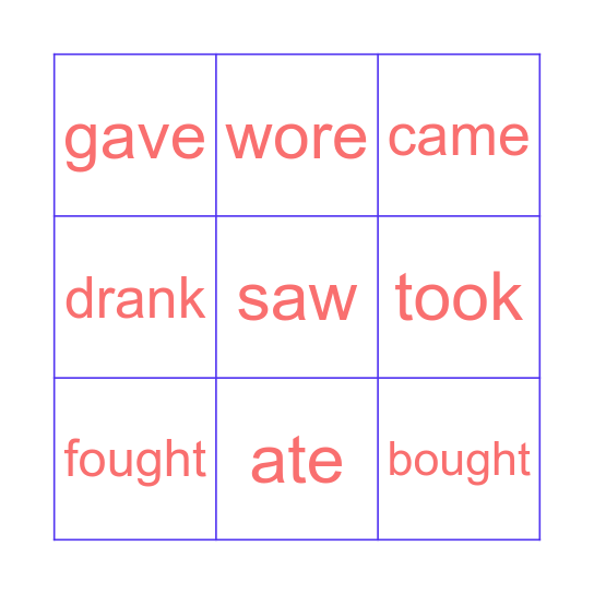 Irregular verbs Bingo Card